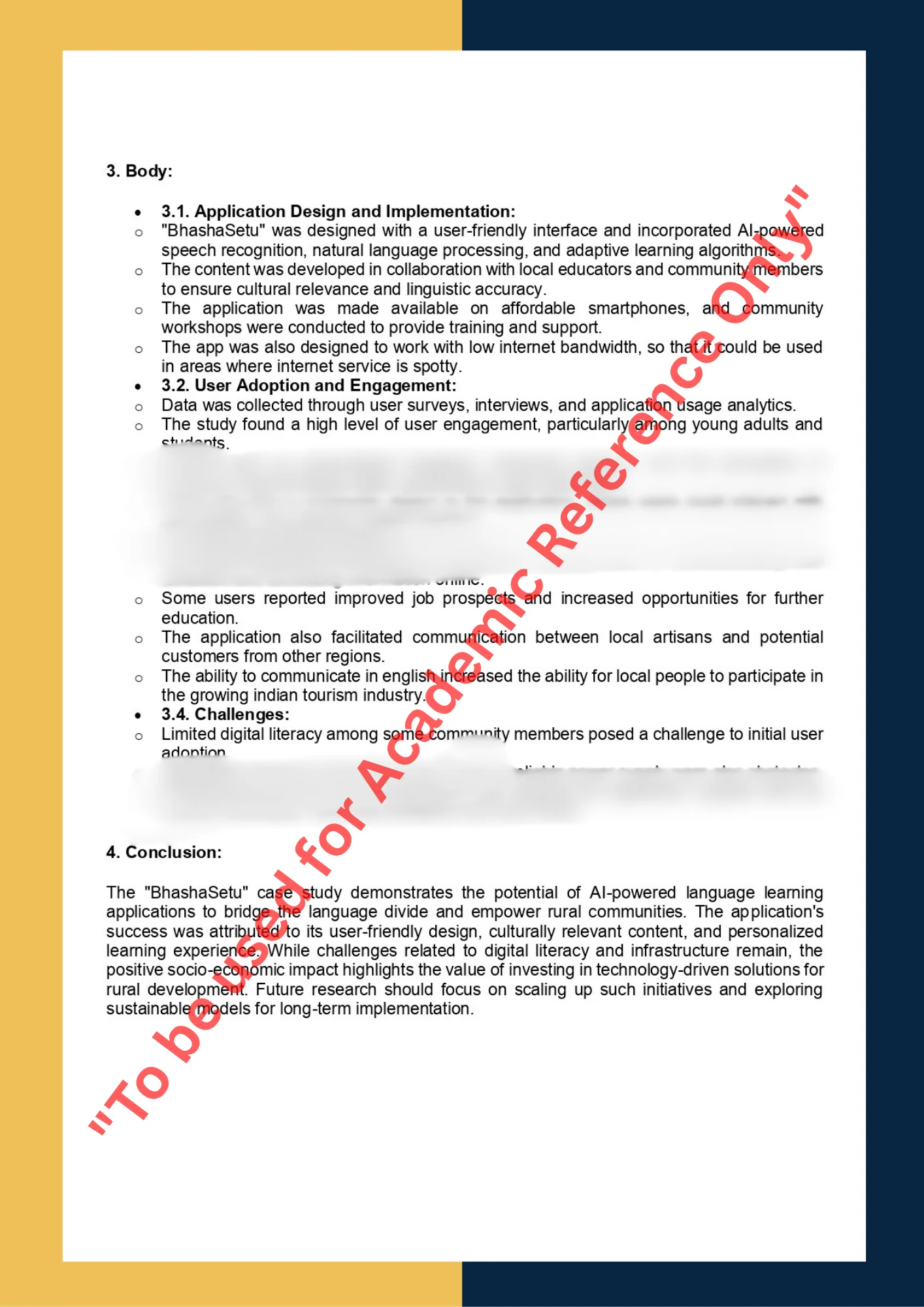 Case Study sample solution on Topics - "BhashaSetu" - Bridging the Language Divide with AI in Rural India 1